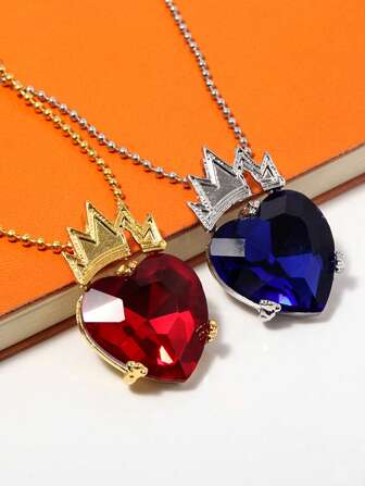 Evie Descendants Red Heart Crown Pendant Necklace, Women's Jewelry Accessory