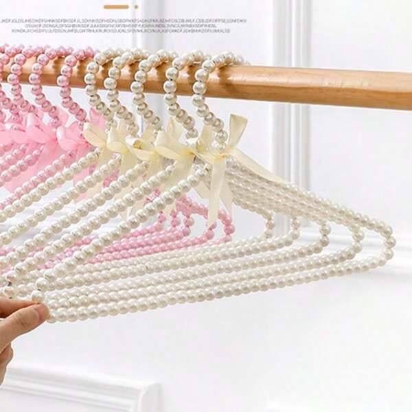 5/10 piezas Percha de ropa con lazo de cuentas de perlas, Percha de ropa de plástico de 40 cm, Perchas para vestidos, pantalones y abrigos con perlas para ropa de adulto, Pinzas de princesa para percha de vestido de novia