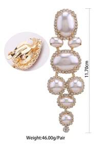 新款不对称仿巴洛克风格人造珍珠耳环女士妈妈夸张长款垂坠水钻耳环女式珠宝礼物 - PIN - 查看 13