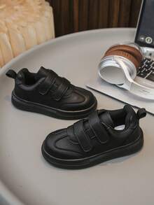 Children's Fashion Black Canvas Sneakers, Leather Upper Outdoor Casual Shoes For Kids, Toddler Slip-On Trainers For All Seasons, Recommended For Back To School - Black - View 4