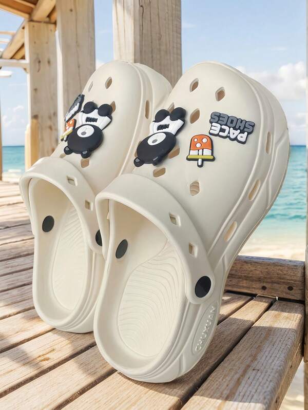 4 cm Sandales légères et respirantes surélevées pour hommes, imperméables, à enfiler. Convient pour l'intérieur, la plage, l'extérieur. Pantoufles unisexes à décoration DIY de dessin animé avec trous aérés