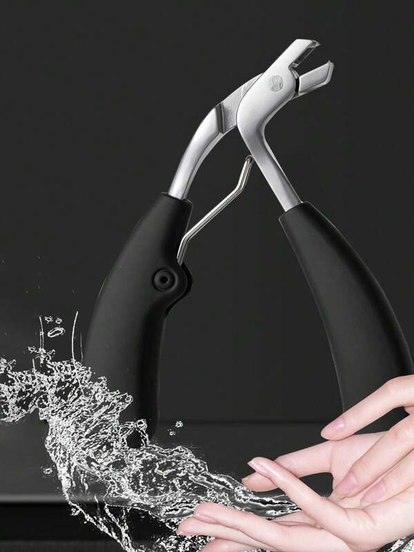 1pc Professional Grade Stainless Steel Nail Clipper - Ergonomic Curved Design, Wide Opening For Thick Nails, Precise Trimming, No Splashing, Elderly Friendly, With Long Handle And Angled Curved Blade, Ideal For Men And Elderly
