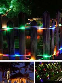 1 Piece Of Colorful LED Tube Light, A Home Decoration Solar Tube Light, Available With 50/100/200/300 Bulbs, With Options For Warm Color/Multicolor/White/Blue, And Various Styles To Choose From. Fun Outdoor Garden Party Decorative Light With 8 Flashing Modes, Solar Powered, Rainproof, And Wire-Free. Luxury Outdoor Camping Decorative Light - Multicolor - View 7