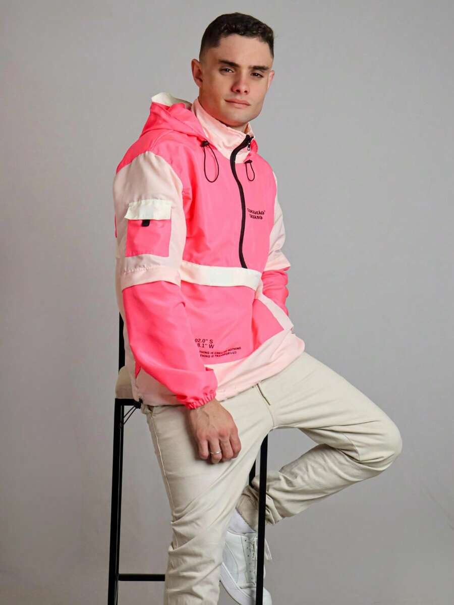 ANORAK URBAN CHAMELEON WINDCUT JACKET HOOD Autumn Spring Oversized Knot Zipper Men's - 粉色 - 查看 1