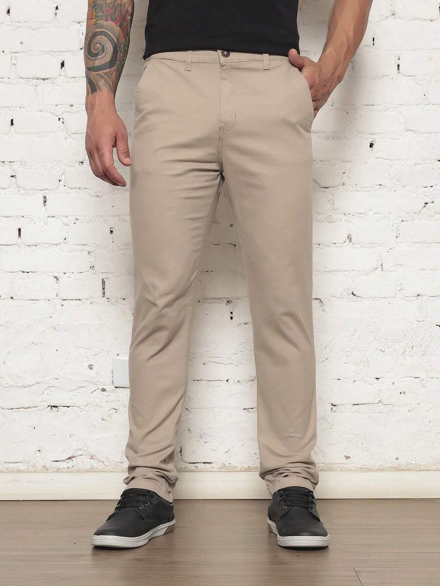 Men's Tailored Twill Trousers, Sporty Fine, Knife Pocket, Built-In Pocket - CASTANHO - 查看 1