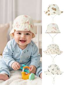1 pieza Sombrero de cubo de algodón puro para bebé, sombrero de cubo estampado para bebé, sombrero de sol de unicolor unisex - Multicolor - Ver 2