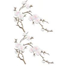 Festive Embroidered Cherry Blossom Patch Set - White, Red, Pink, And Brown Tones - Perfect For DIY Projects And Clothing Accessories