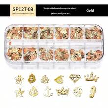 1盒彩色美甲贴纸金属指甲饰混合尺寸美甲用品3D蝴蝶爱花布洛克美甲配件DIY指甲宝石美甲用品适合女孩女士指甲 - 彩色 - 查看 10