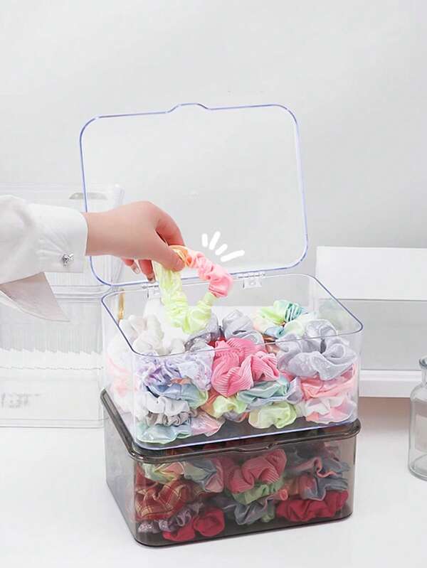 1pc Hair Accessories Storage Box, Includes Hair Scrunchies, Rubber Bands, Hair Clips, Headbands And Hair Ornaments, Transparent And Dust-Proof, Multi-Functional Desktop Organizer Box For Bathroom, Vanity Table