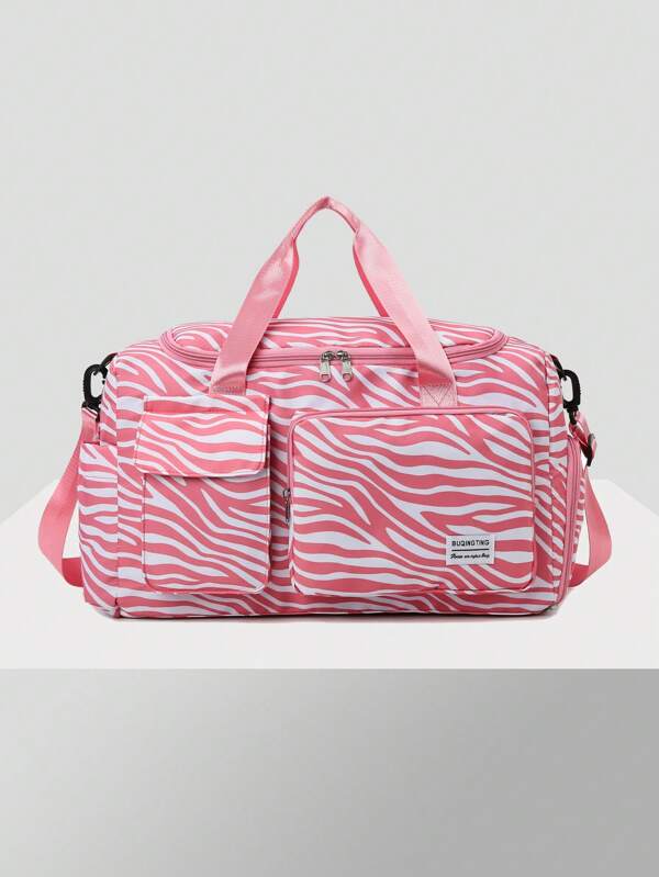 Fashionable Leisure Sports Multifunctional Large Capacity Waterproof Foldable Multi Pocket Zebra Pattern Nylon Fitness Bag Travel Bag For Men And Women For Travel Business&Exercise Fitting&Back To School