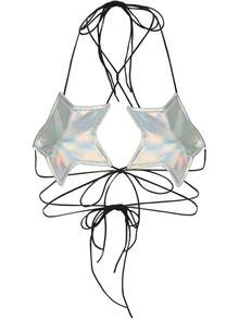 Women's Metic Bralette Bra Strappy Wrap Around Crop Top Rave Dance Tops Back To School Halloween Clothes Women - 銀色 - 查看 1