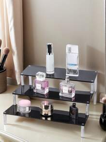1 pieza Estantería de exhibición de cosméticos de acrílico multifuncional, de gran capacidad y de diseño minimalista moderno en color negro, adecuada para almacenar perfumes, figuras, lápices labiales y cosméticos, ideal para dormitorio, sala de estar, cocina, también perfecta para organizar la playa, el baño y el dormitorio, un gran regalo de vacaciones para familiares y amigos