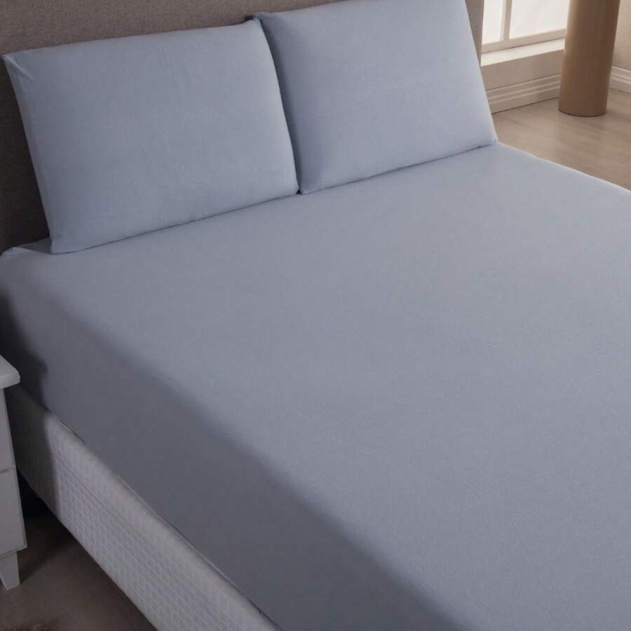 Plain 100% Cotton Knit Sheet Set With Elastic - 灰色 - 查看 1