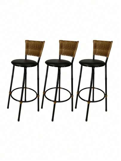3 Banquetas Alta Desmontaveis Junco Preto Cozinha Bancada Balcão Área de Churrasco Moderna Reforçada