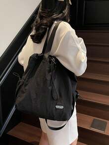 A Niche, Multi-Functional, Casual Tote Bag, Solid Color, Minimalist Style, Large Capacity, Portable Women's Bag, Minimalist Multi-Functional Bag Suitable For Daily Commute, Travel, Shopping And School - Black - View 6