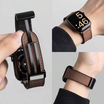 Silicone Leather Watch Band, Compatible With Apple Watch 1/2/3/4/5/6/7/8/9/10/SE/Ultra Series, Magnetic Quick Release, Sweat-Proof Breathable, Business & Casual, Unisex