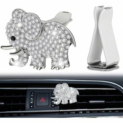 Frienda Bling Car Accessories Elephant Freshener Car Decor Women Bling Vent Clip Outlet Vent Interior Decoration(Silver)