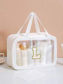 1个个性化字母化妆包,大容量便携收纳袋,适用于浴室、淋浴和旅行 - 防水、多功能、便携式沙滩旅行洗漱包,时尚字母图案,送给少女和女性的礼物,透明收纳袋,适合旅行和返校季 - 透明款-白色 - 查看 30