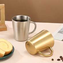 Thickened 304 Stainless Steel Cup, Double-Layer Anti Scald, Water Cup, Coffee Cup, Beverage Cup, Tea Cup, Milk Cup, Easy To Clean, Durable, Drop Resistant, With Handle For Easy Access, Suitable For Home Use, Office, Restaurant, Fast Food Restaurant, Canteen, Beverage Shop, Picnic, Outdoor
