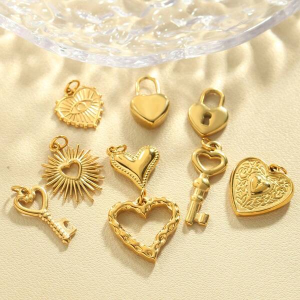 1 pièce Pendentif en forme de cœur en acier inoxydable, accessoires DIY pour collier, bracelet, boucles d'oreilles, porte-clés, convient pour le port quotidien, les fêtes, les rendez-vous, les cadeaux pour femmes