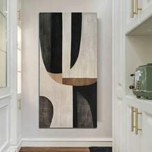 1 Piece Large Unframed Abstract Canvas Wall Art, 50x100cm/19.68x39.37in - Modern Bohemian Style Design, Black, Beige And Gold Geometric Patterns, Ideal For Living Room Decor - Multicolor - View 5