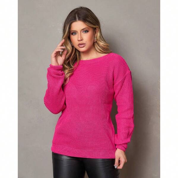 Blusa Feminina de Tricot Manga Longa De Frio Dia a Dia De inverno Fang Básica Lisa Trico