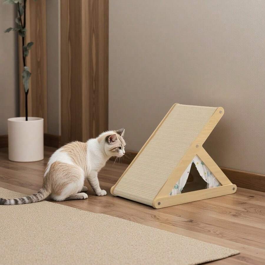 1pc Sisal Cat Scratching Post - All-In-One Vertical Scratcher & Resting Perch With Scratching Ball - Low-Dust Cat Accessory - Multicolor - View 1