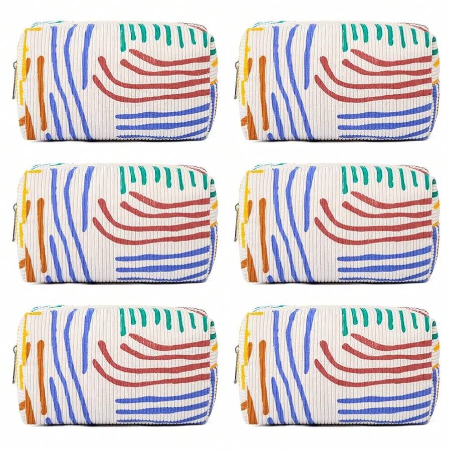 Checkered Makeup Bag Preppy Cosmetic Bag Bulk Blue Makeup Pouch Travel Toiletry Bag Organizer Cute Makeup Brushes Storage Bag Women Fashion - 彩色條紋 - 查看 1