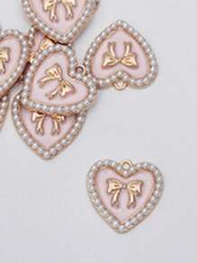 10pcs Heart-Shaped Pearl Bow Pendant, Zinc Alloy Dangle Jewelry DIY Earring Making Supplies - Accessories - View 14