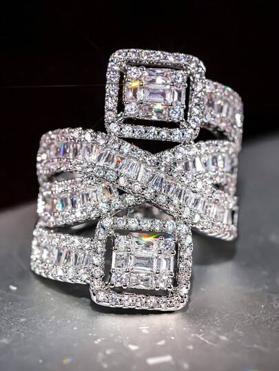 1pc Cubic Zirconia Inlaid Women's Ring, Suitable As A Gift For Weddings, Valentine's Day And Other Occasions