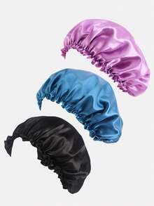 3 piezas Gorro de satén para mujeres, protege los mechones de cabello, cuidado nocturno y comodidad diurna, herramienta de belleza de fibra de poliéster, gorro para dormir adecuado para cabello rizado y natural - Multicolor - Ver 2