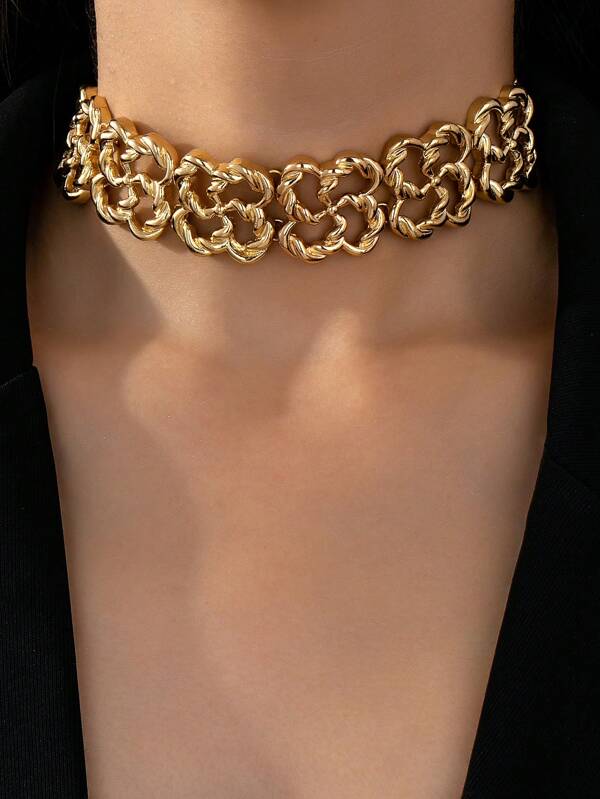 1pc New European & American Fashion Hollow Square Chain Necklace For Women