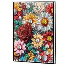 1 Set DIY Special Shaped Diamond Art Notebook Kit - Floral Design On PU Leather, Crystal Rhinestone Diamond Painting Notebook Diary, Wireless Size 20.8cm*14.5cm/8.18in*5.7in, Craft Diary For Home Office Travel Writing And Painting - Multicolor - View 16