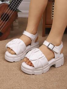 夏季新款女童高跟钩环凉鞋，时尚百搭学院风系带户外公主凉鞋 - 白色 - 查看 2
