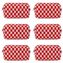 Checkered Makeup Bag Preppy Cosmetic Bag Bulk Blue Makeup Pouch Travel Toiletry Bag Organizer Cute Makeup Brushes Storage Bag Women Fashion - 紅色格子 - 查看 10