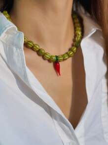 1 pieza Collar colgante de cerámica con diseño de calabaza, pulpo, estrella de mar o cactus en estilo de moda y dibujos animados, piezas únicas pintadas a mano, adecuado para hombres y mujeres, uso diario, festivales, citas, regalos