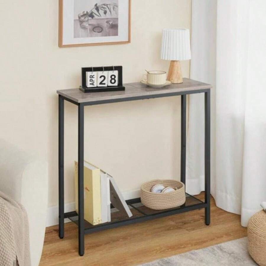 HOOBRO Slim Console Table With Storage Industrial Hallway Table Slim Sofa Table - Grey - View 1