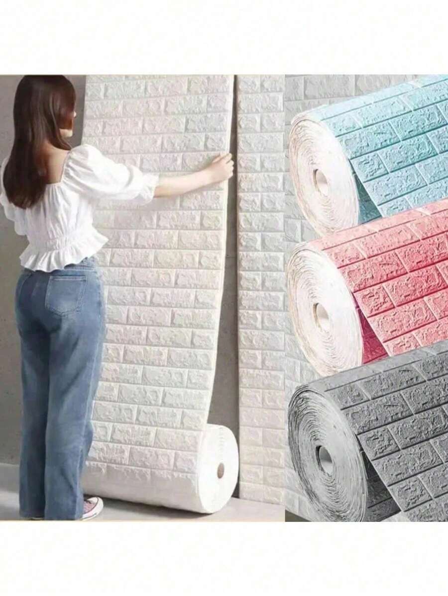 10m/5m/1m 3D Country Style Brick Wallpaper, Waterproof Self-Adhesive, Easy To Install And Clean, Suitable For Living Room, Kitchen, Bedroom, Home And Dormitory Furniture Decoration - Multicolor - View 1