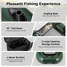 Lifezeal Inflatable Fishing Float Tube With Fish Ruler Angling Base 2 Storage Pockets Pump - Green - View 7