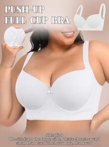 MIMILEMON White Seamless Plus Size Women's Underwear Smooth And Simple Gathering Bra, Lift - White - View 1