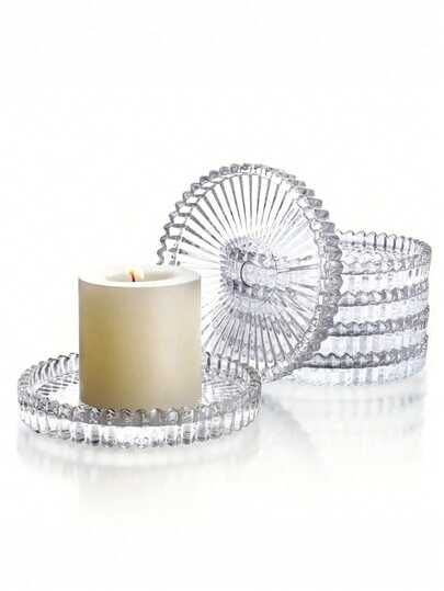 Bộ 6 chân nến trụ thủy tinh, chân nến dạng đĩa thích hợp cho trung tâm tiệc cưới, tiệc tùng, bữa tối, trang trí nhà cửa, đế lót ly cưới, trung tâm tiệc ngày lễ tình nhân, trang trí phòng, đế lót ly cốc cà phê, gạt tàn, sự kiện ngày lễ, tụ họp gia đình, tiệc theo chủ đề