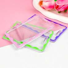 Card Holder With Key Ring Cute Simple Acrylic ID Card Holder Neon Clear For Office ID Badge Reel Driver's License And Pass - trắng - Xem 6