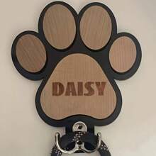 Personalized Paw Print Wooden Dog Leash Hanger, Custom Engraved Wall Hook - Suitable For Collars And Coats, Durable Wood Material With Paw Design, Perfect Decorative Keepsake Gift For Pet Lovers