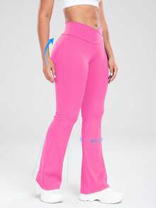 High Waist Flare Leggings Daily Fitness Sports Pants High-Waisted Cross Design Flared Leggings Women Butt Lifting Yoga Leggings - 玫紅色 - 查看 2