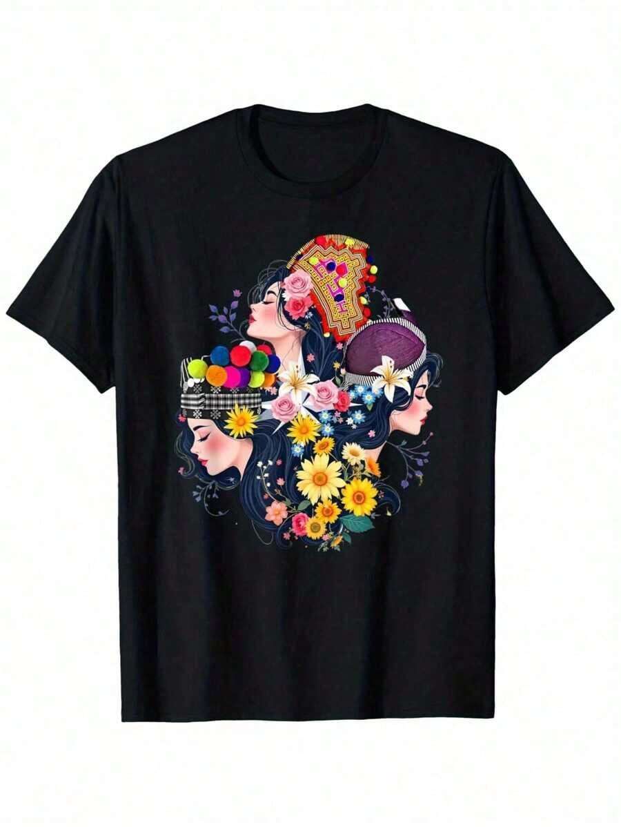 Hmong Kuv Yog Hmong Proud To Hmong Forever-Shirt,% Sister Shirt Women Mom Family Friends, Fabric Weight:180g, Black Round-Neck, S-XXL, Soft Breathable Colorfast Women'S Casual Short Sleeve Top Birthday Or Festival Women's-Shirtsummer Graphic Tees - 黑色 - 查看 1