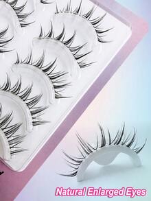 Asiteo 5 Pairs Cartoon Style Transparent Stem Natural False Eyelashes, Eyelash Extensions, Curly And Soft, Suitable For Cosplay, Daily Makeup, Asian Makeup - 黑色 - 查看 3