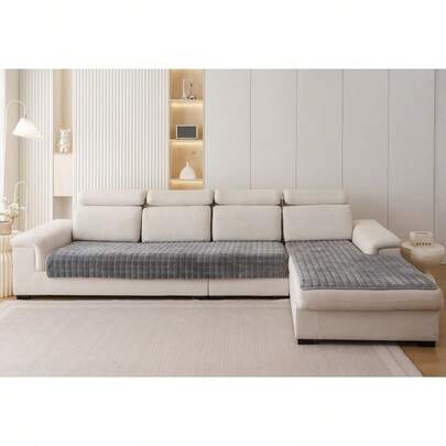 1pc Veet Washable Non-Slip L-Shaped Sofa Cover, Fits 3-Seater Sofa, Quilted Design, Magnetic Closure, Pet-Friendly Protection - Gray Velvet Sofa Cover