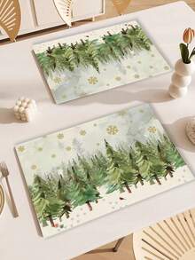 2pcs/4pcs/6pcs Christmas Linen Placemats, Christmas Tree Snowflake Print Pattern Placemats, 12*18 Inches Heat Resistant, Non-Slip And Washable, Suitable For Christmas Holiday Farmhouse Family Gatherings And Party Decoration Placemats