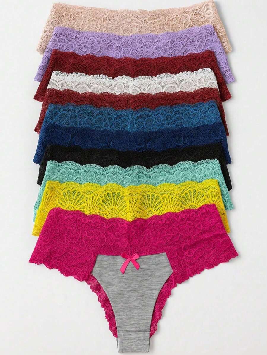 Kit Of 3 Microfiber Panties With Lace, Comfortable, High-Rise, Sexy - Amora