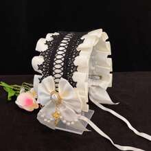 1pc Lolita Style Girl Faux Pearl Bow Lace Headband + Cute Countryside Themed Headpiece Ribbon Maid Headdress, Suits 2D Lolita Halloween